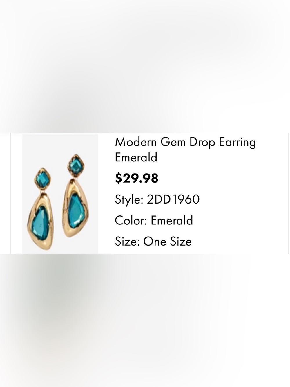 Boston Proper Modern Gem Drop Emerald Earrings NWT
